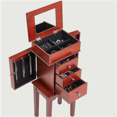 Jewelry Cabinet Armoire Standing Jewelry Storage Chest with 3 Drawers & Mirror
