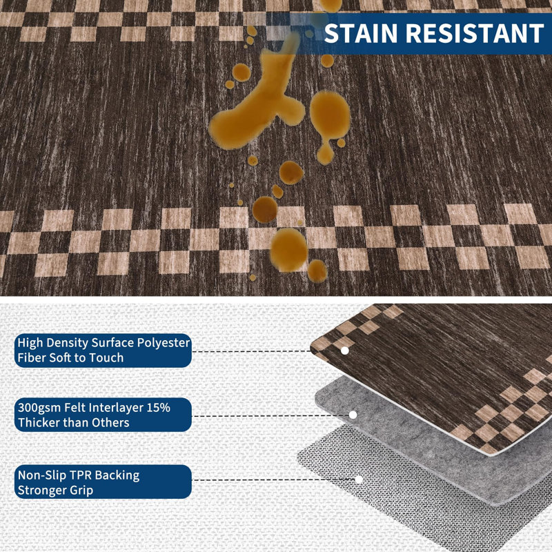 Tapis moderne à motif géométrique drapeau, 2,4 x 3 m, brun, pliable, lavable, en velours perle avec envers antidérapant en TPR, idéal pour le salon, la chambre, la salle à manger, un appartement ou toute autre pièce de décoration.