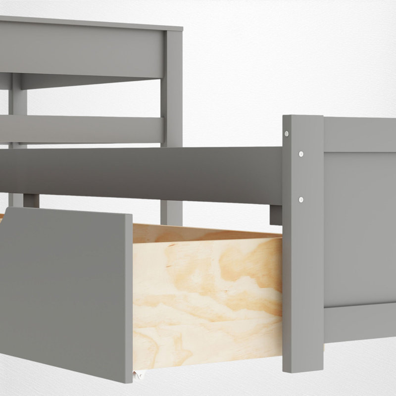 L-Shape Wood Double Twin Platform Beds With Trundle, Gray