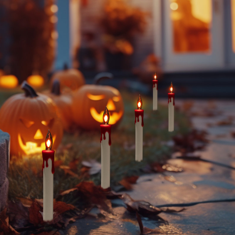 Lumières de sentier d'Halloween allumées avec bougie vacillante - fil noir 4 pi - 5 carats
