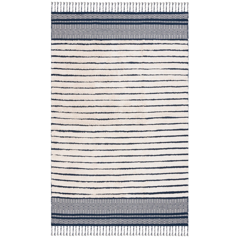 Cochecton Hand Woven Cotton Pile Striped Rug, Rectangle 4' x 6'