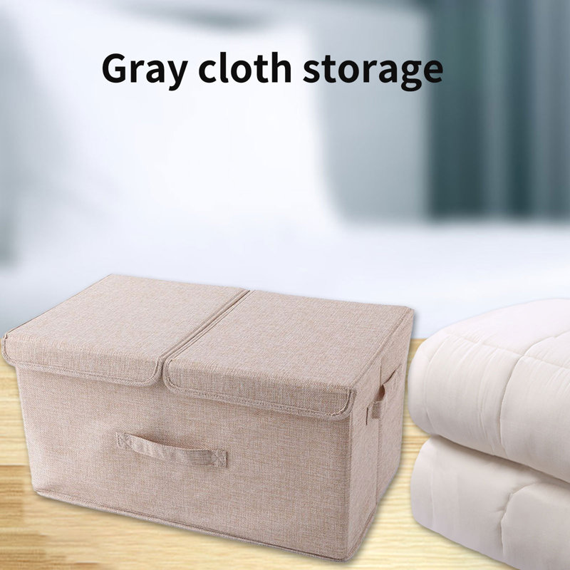Linen Fabric Foldable Storage Bin Organizer Basket With Flip-Top Lid & Handles, Large Toy Clothes Blanket Box For Nursery, Playroom, Home, Office, Closet