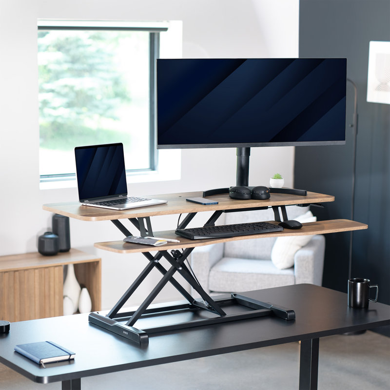 VIVO Height Adjustable Standing Desk Converter (DESK-V000K Series), 48", Reclaimed Wood/Black