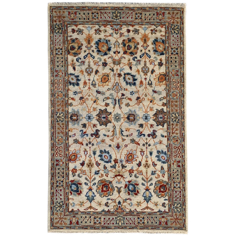 Tapis ivoire abstrait en laine noué à la main 6 pi x 9 pi, Rectangle 9 pi x 12 pi