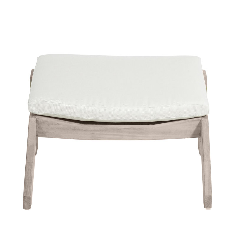 Ashland Outdoor Teak Ottoman with Cushion, Welt, Linen Navy, Oyster Teak