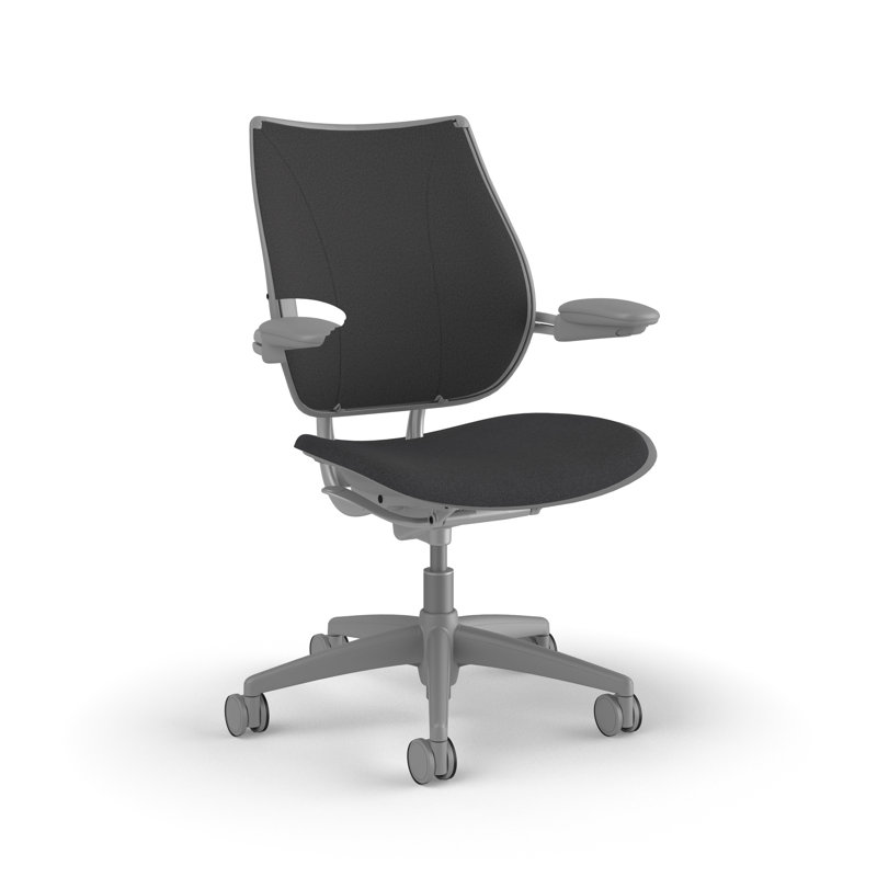 Liberty Ergonomic Task Chair With Upholstered Back, Adjustable Duron Arms, Dark Gray - 0171, Silver with Silver Trim