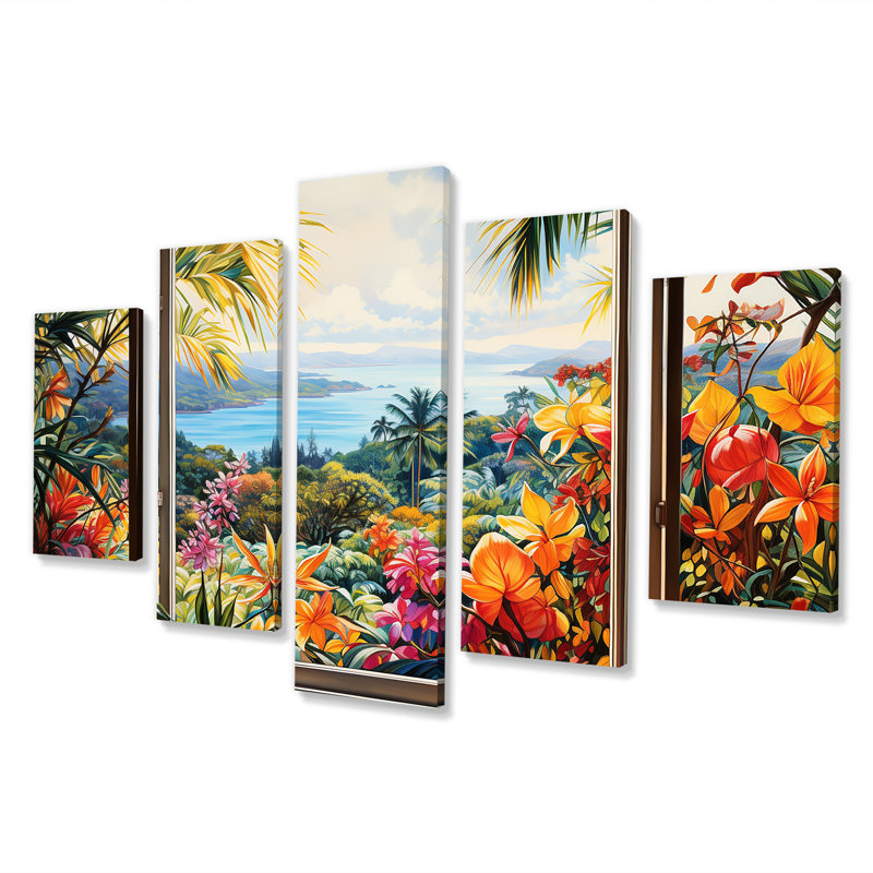 Tropical Windows View Blooms IV - Coastal Windows Multipanel Wall Art Set