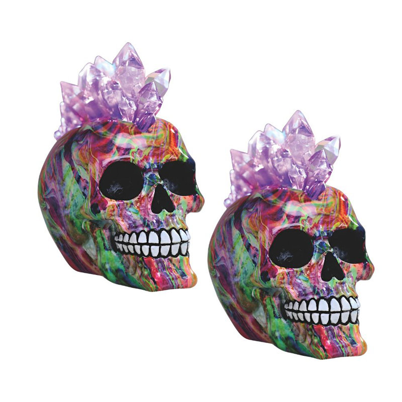«2-PC Set» ICE ARMOR 7 po avec lumière crâne punk arc-en-ciel à DEL avec faux cheveux en cristal Mohawk