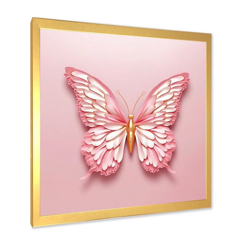 Décoration murale papillon rose et or III, H 24 po x l 24 po x P 1 po, Cadre doré à une seule photo