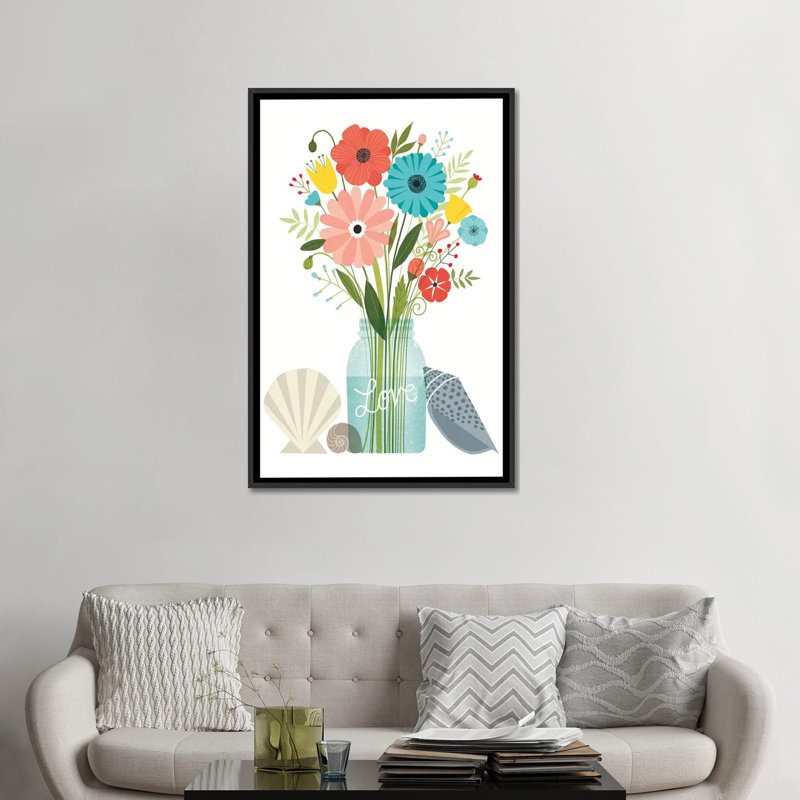 « seaside bouquet vi », reproduction d’impression sur toile, H 60 po x l 40po x P 1,5 po, Toile avec cadre noir, Pas de tapis