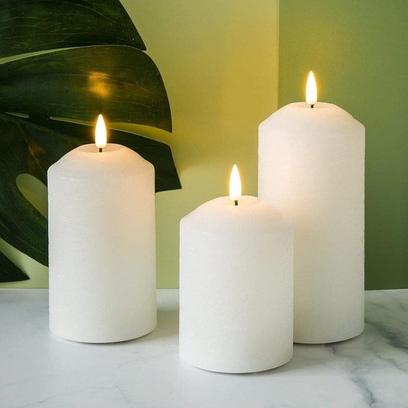 3 Pack Turquoise Blue Flameless Pillar Candles with Remote: Real Wax, Flickering LED, Battery-Operated, White