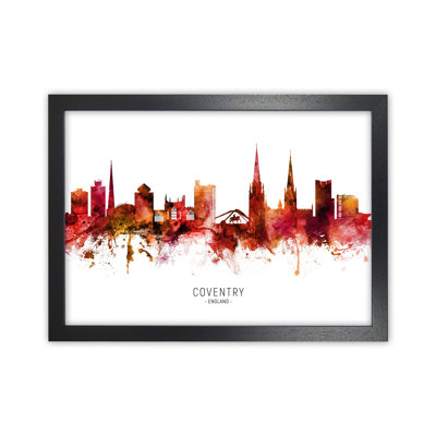Coventry England Skyline Red City Name by Michael Tompsett - Print
