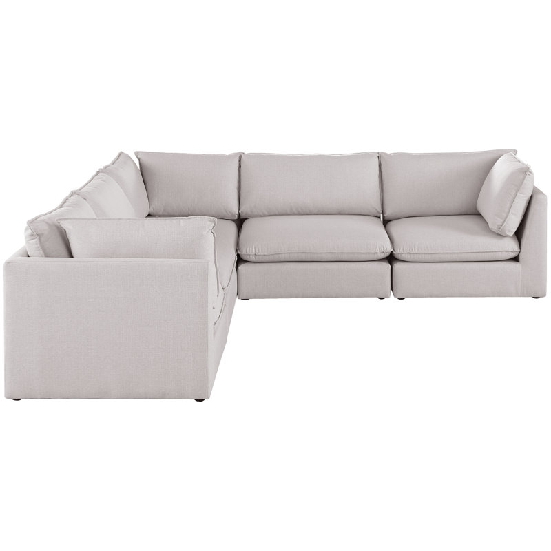 Tupman Upholstered L-Shaped Sectional Reversible, Beige Linen Textured Fabric