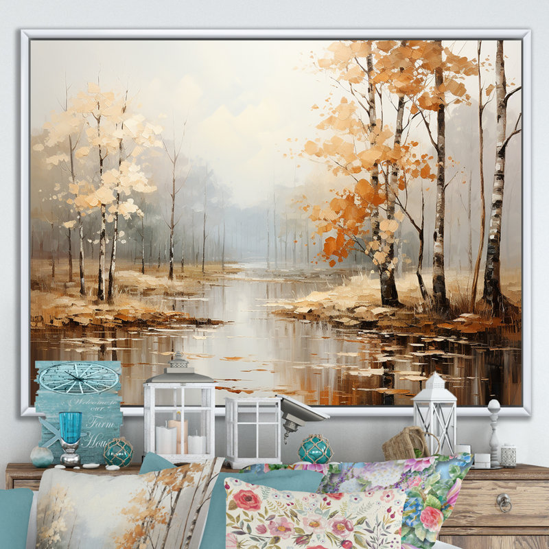 Mystic Nostalgia Autumn Forest - Art mural forêt, H 24 po x l 32 po x P 1 po, Cadre flottant blanc