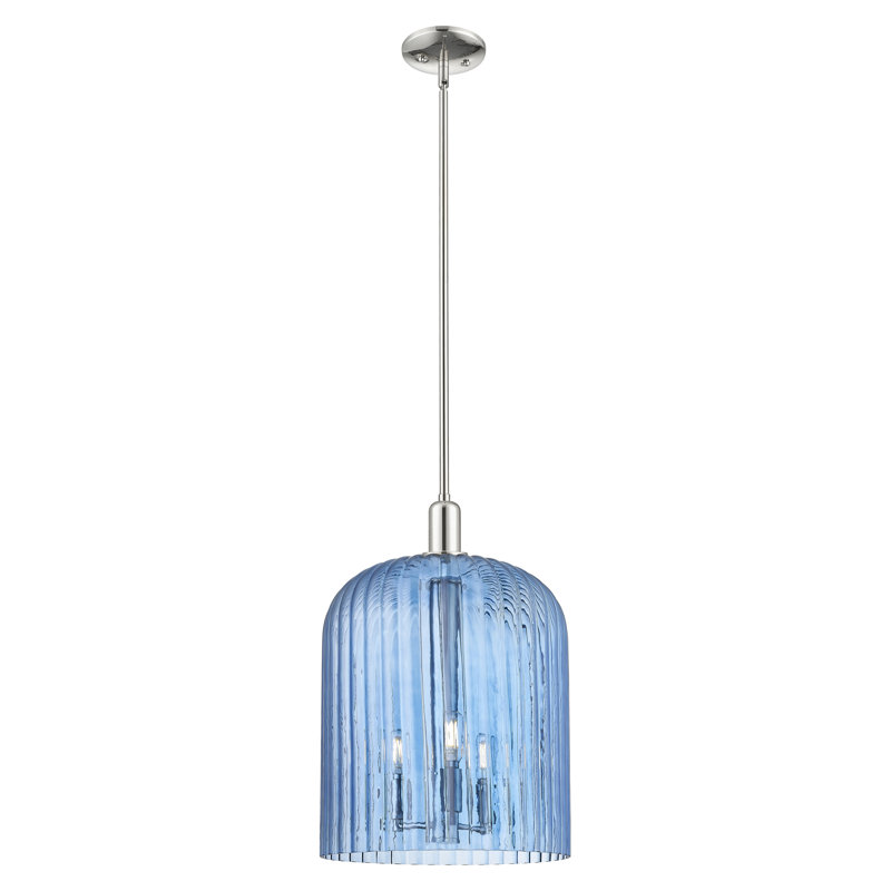Downtown Urban - Voile de mariée - Mini-luminaire suspendu 3 tiges 12 po - Abat-jour, Bleu, Nickel poli