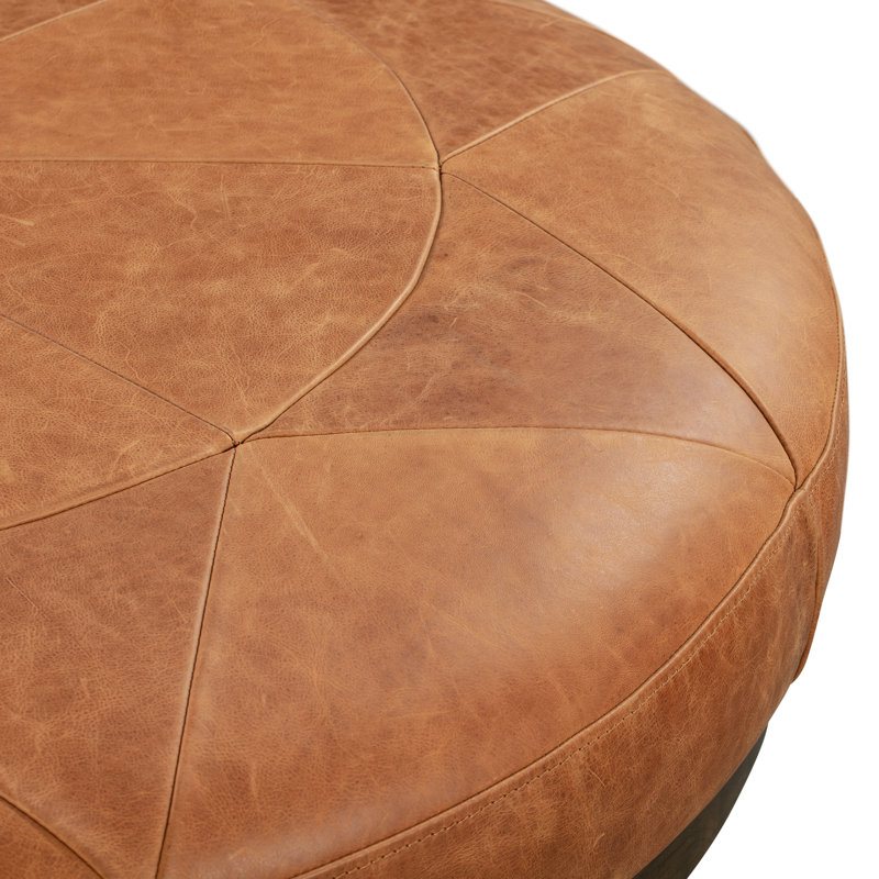 Gio Full-Grain Genuine Italian Leather Ottoman, Cognac Tan
