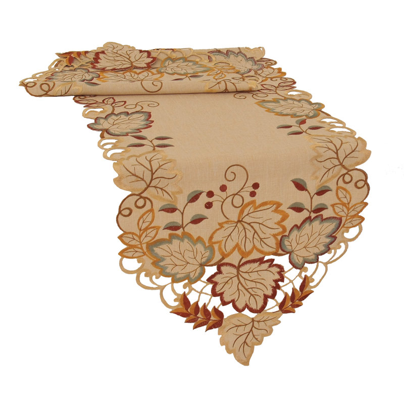 Wein Embroidered Cutwork Fall Table Runner, 72" L x 15" W