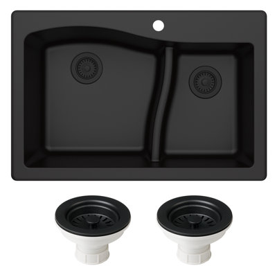 Évier de cuisine et crépine à double cuve en granite à double montage 60/40 KRAUS L 33 po KRAUS