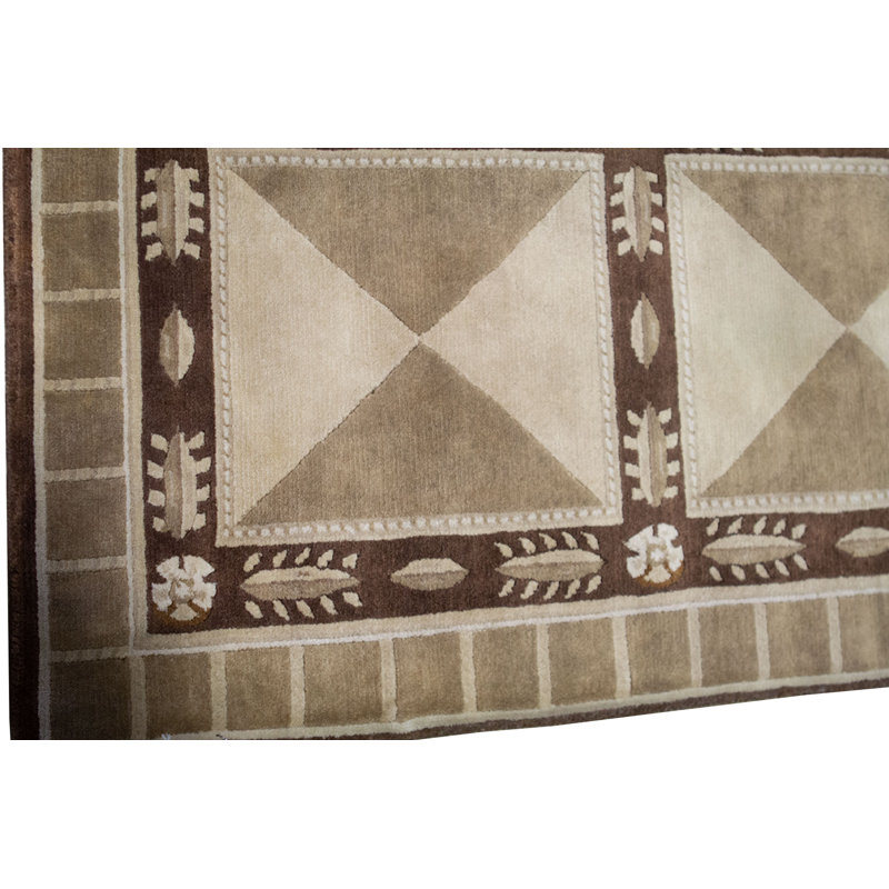 Tapis beige noué à la main de haute qualité, Rectangle 4 pi 1 po x 6 pi