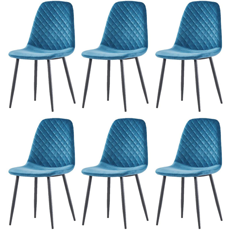Wellersburg Modern Velvet Upholstered Armless Dining Chair, Black Velvet, Black, 6
