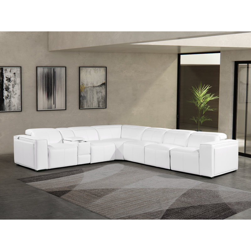 Canapé modulaire inclinable électrique en L 7 pièces avec 4 fauteuils inclinables et appuis-tête électriques en cuir italien