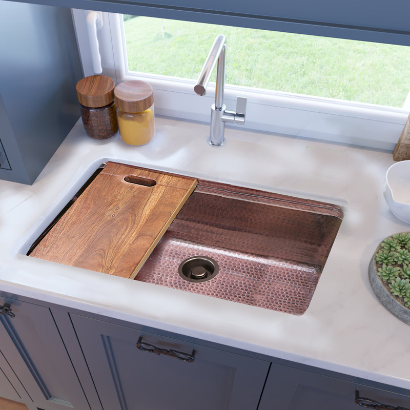 Brightwork 32 in. L Stainless Steel Undermount Single Basin Kitchen Sink, Copper