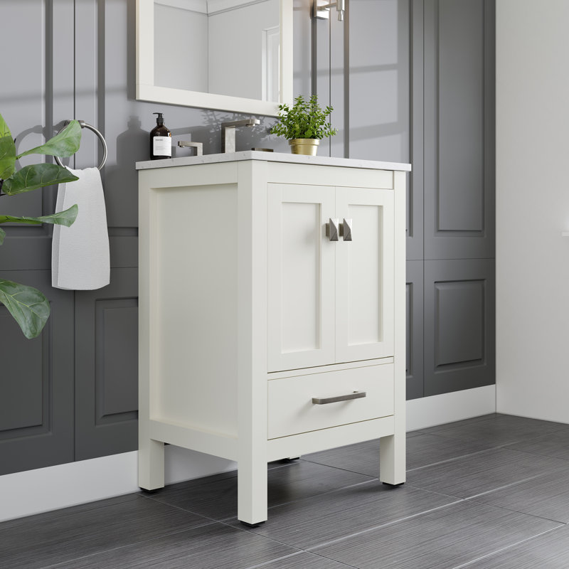 Meuble-lavabo en porcelaine l 24 po x P 22 po Yena, Quartz - Carrare blanc 1, Blanc