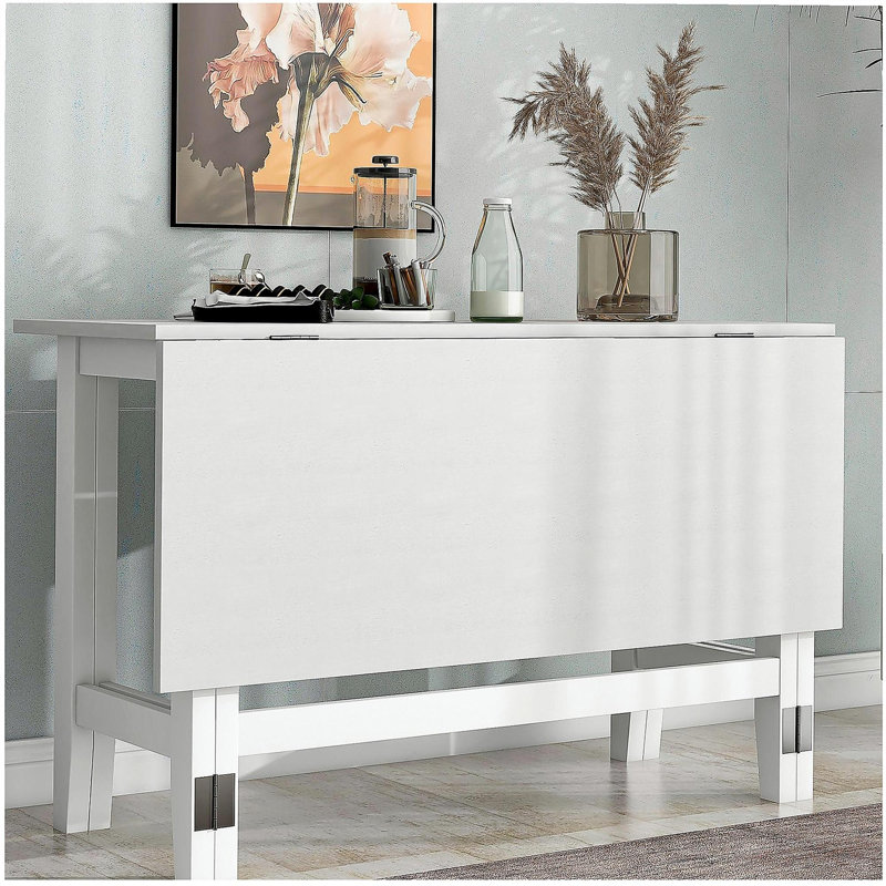 Farmhouse Wood Extendable Dining Table with Drop Leaf, White