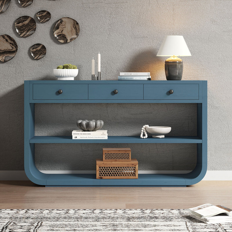 Console Modern Farmhouse avec tiroirs et tablette, Bleu