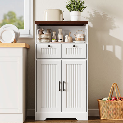 Fluted Buffet Cabinet with 2 Drawers and Adjustable Shelf