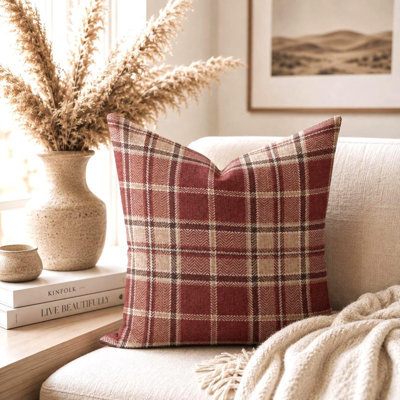 Housse de coussin rustique à carreaux beige et beige