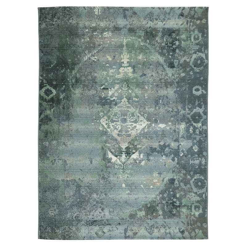 Tapis d'intérieur / extérieur bleu / indigo / blanc Jaquez, Rectangle 8 pi 10 po x 11 pi 9 po