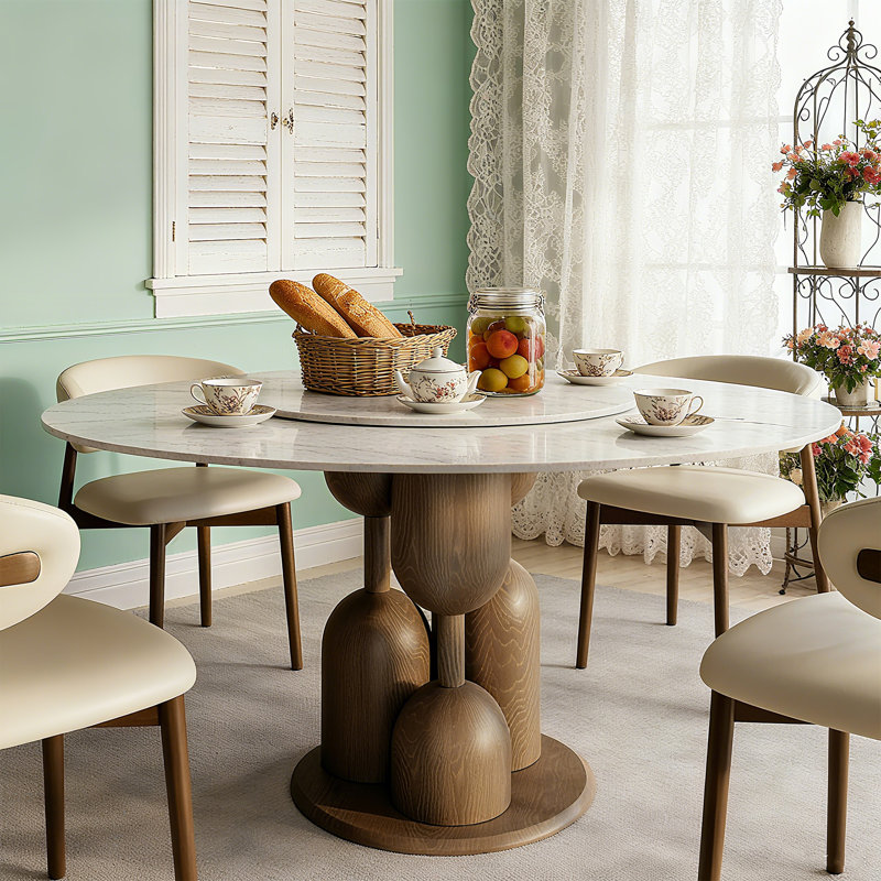 Amberly 53''/59'' Modern Round Dining Table With 360° Rotating Lazy Susan Kitchen Table For 4-10 People, One-step Installation