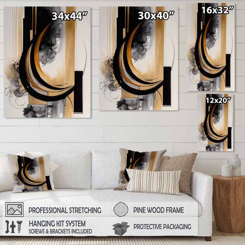 Gold Touch Art Deco II - Art mural abstrait, H 40 po x l 30 po x P 1,5 po, Toile tendue