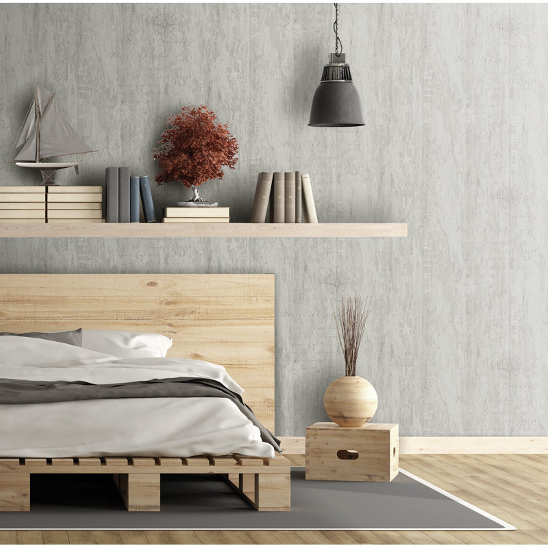 Skagen Nautical Wooden Writing 33' L x 21" W Wallpaper Roll, Gray