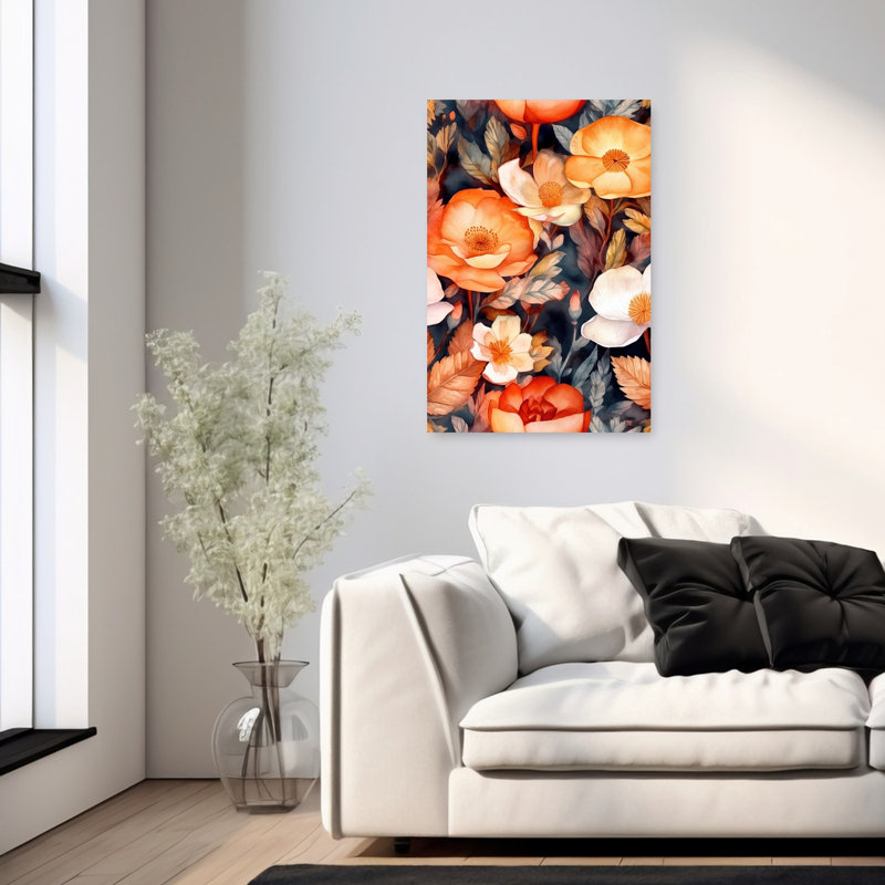 «Dark Autumn Blooms», art abstrait coquelicot, H 36 po x l 24 po