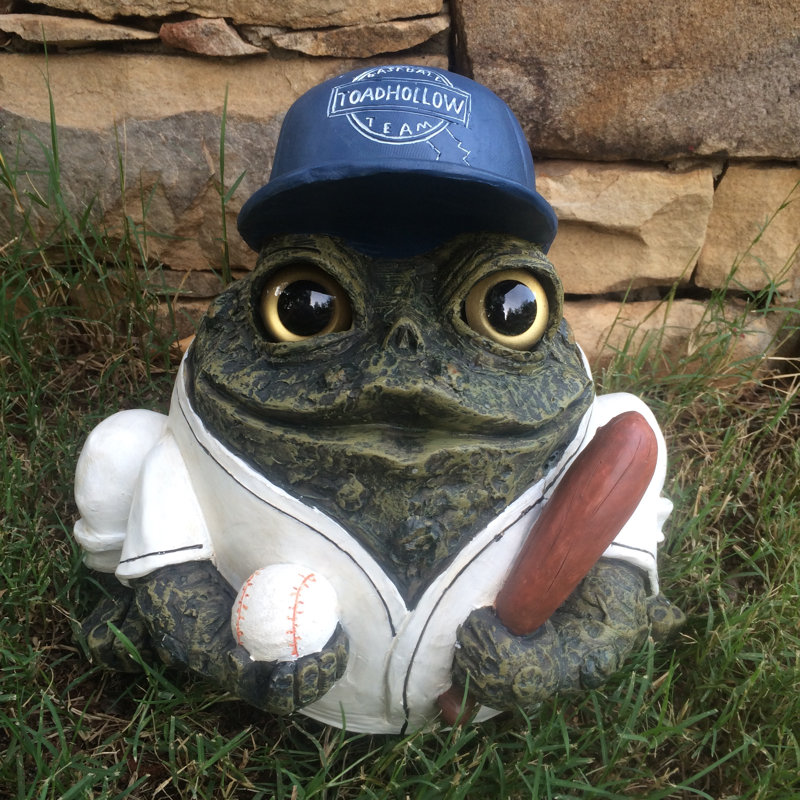 Statue de jardin joueur de baseball crapaud, Vert, H 4,75 po x l 5 po x P 5 po