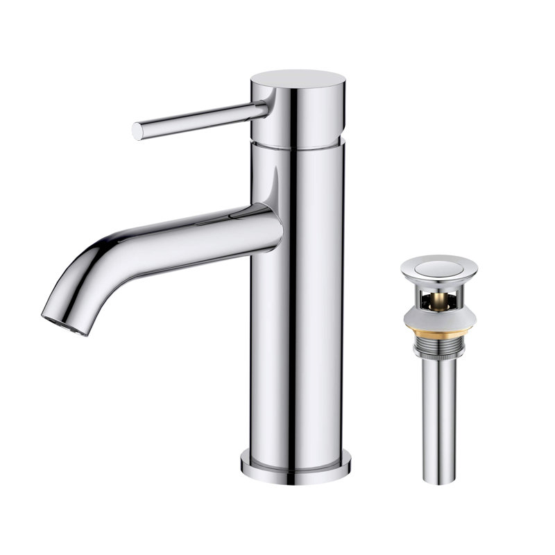 Robinet de lavabo de salle de bain à poignée simple avec bonde escamotable, Chrome chrome
