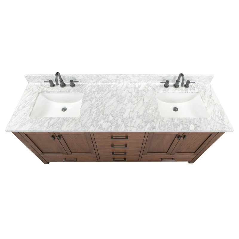 Modero 73" Double Bathroom Vanity Set, Mocha Oak, 73", Carrara White Marble