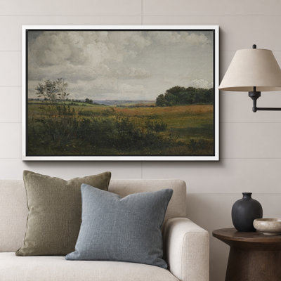 Rustic Countryside "Moody Rural Countryside Landscape Artwork, Pastoral Farmhouse Neutral Wall Pictures, Framed Canvas Giclee Print Wall Art"