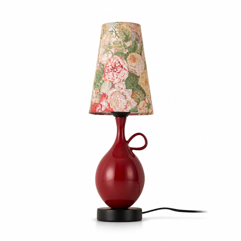 Red Ceramic Floral Shade Mini Table Lamp