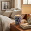 Bougie décorative en jasmin en céramique pour bibliothèque - Décoration moderne pour table basse, chambre à coucher ou décor de salon - 5 po, bleu et blanc-1305868049