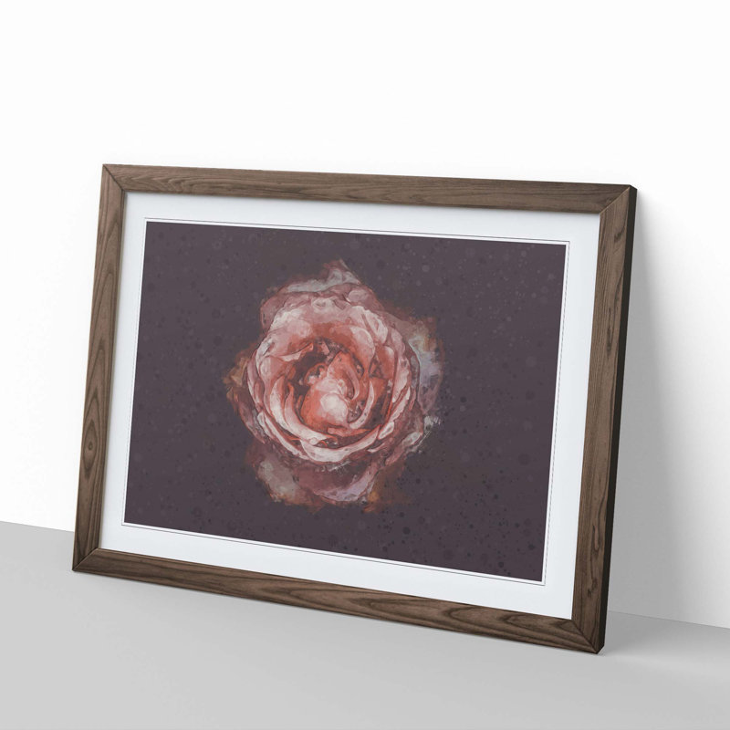 Pink Tipped Rose Flower - Framed Print, 60cm H x 91cm W x 2cm D, Walnut