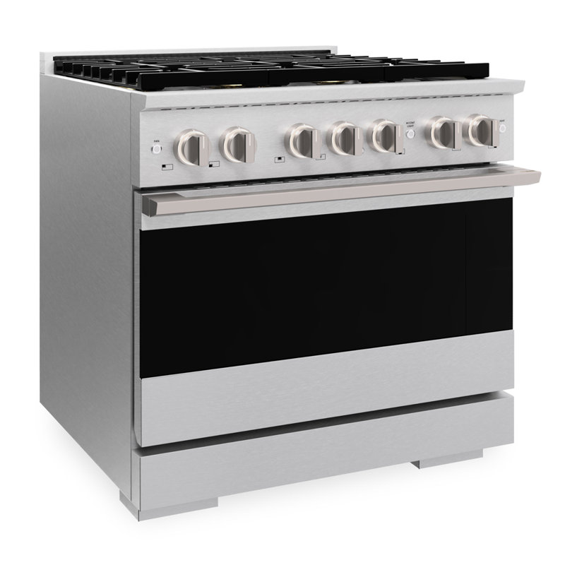 ZLINE Autograph 36 in. Black Stainless Marino Gas Range with 6 DuoPro Burners w/ Bronze Accents, Satin Stainless Steel