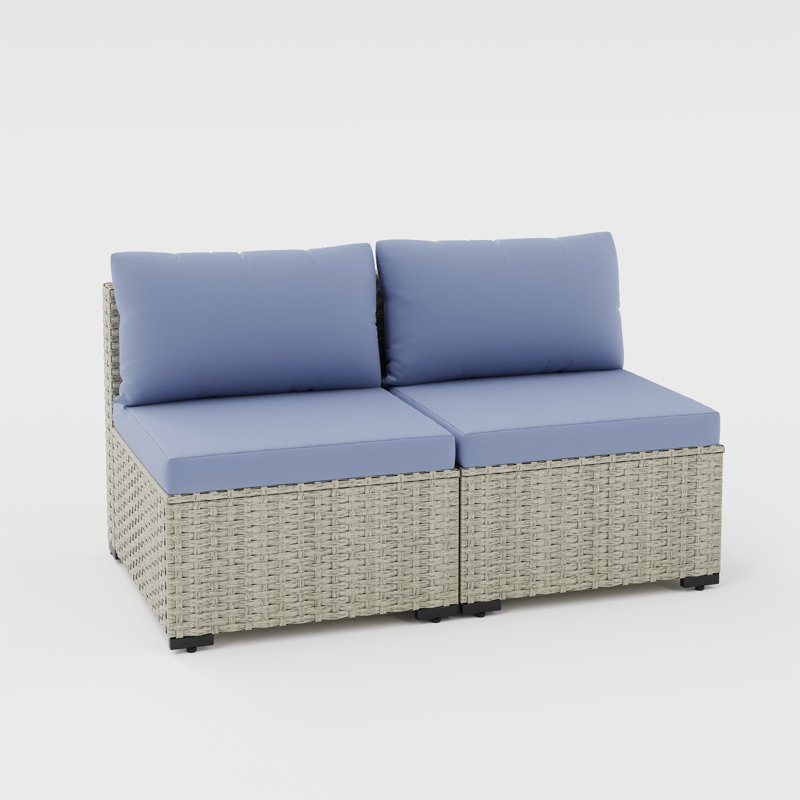 Ensemble de 2 chaises d'extérieur en osier Demasi, Bleu brume