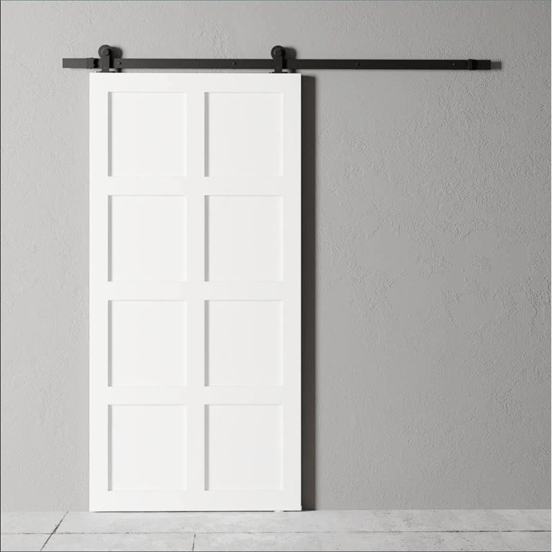 Porte de grange en bois avec quincaillerie d'installation, gris