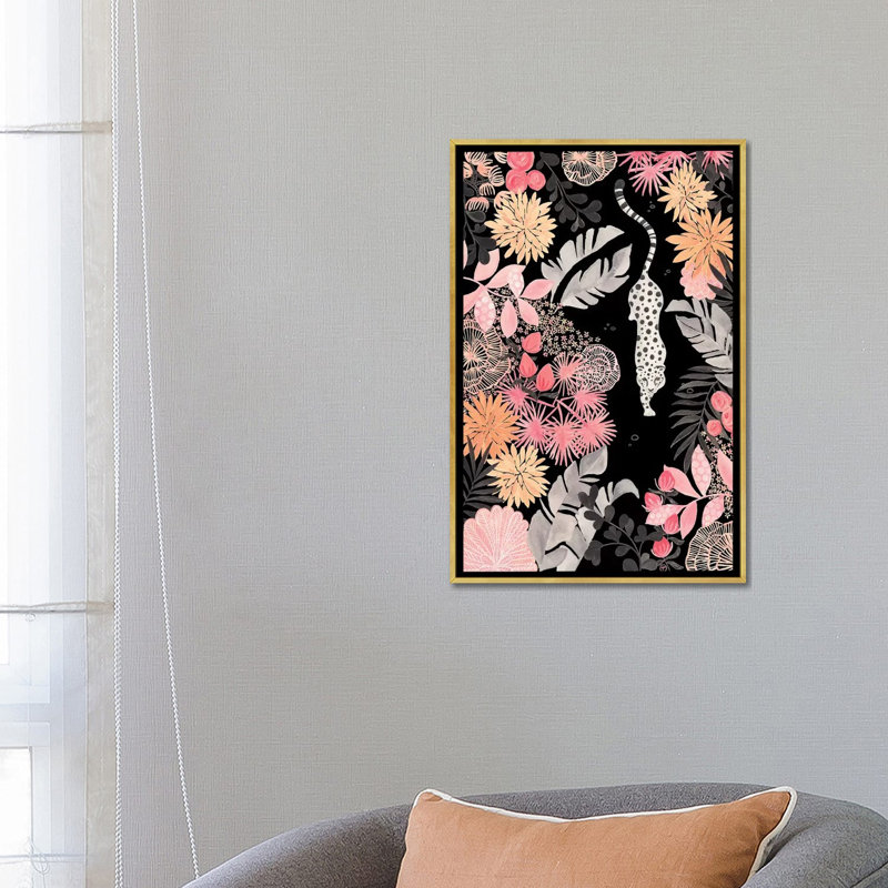 Art de pédoncule leopard, Toile encadrée d'or, H 26 po x l 18 po x P 1,5 po