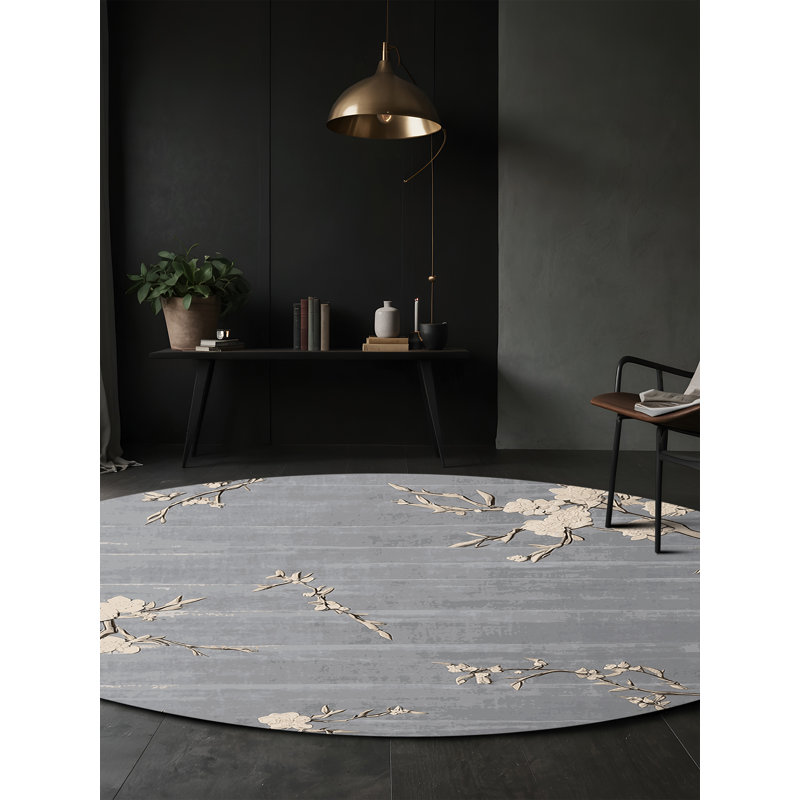 Tapis gris soyeux et moelleux, Rond 4 pi