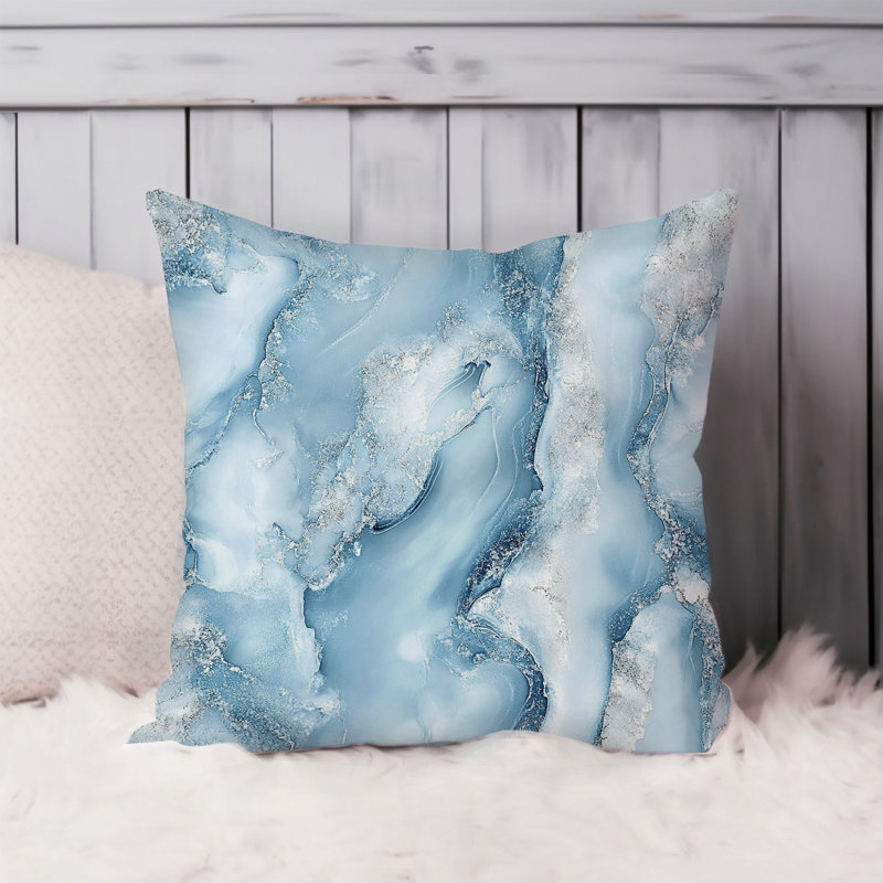 Abstract Blue Geode Marble Pattern VI Modern Throw Pillow Cover, 16x16