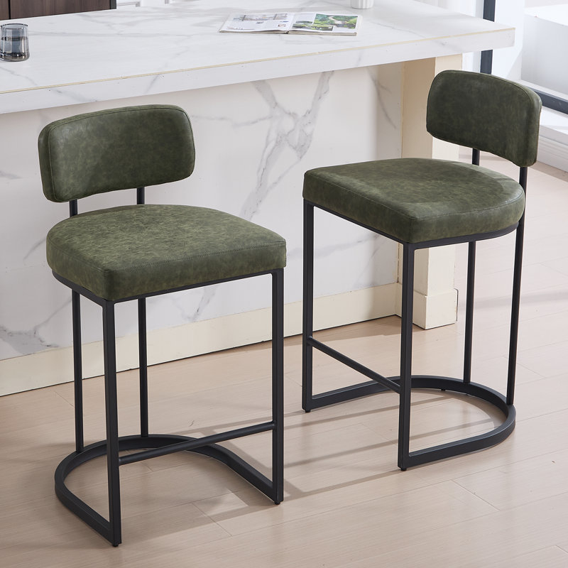 Upholstered Counter Stool with Metal Frame, Green